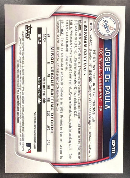 2023 Bowman Sapphire Josue De Paula #BCP-111 Chrome 1st Prospect