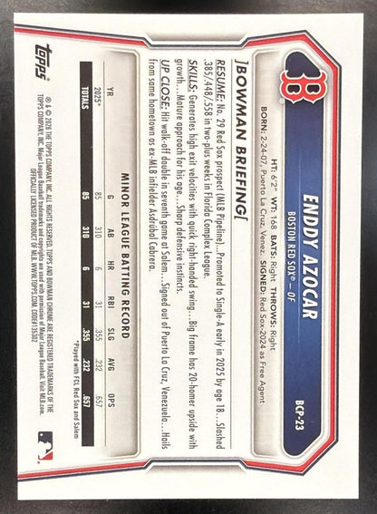 2026 Bowman Sapphire Enddy Azocar #BCP-23 Chrome Orange Refractor /25 1st Prospect