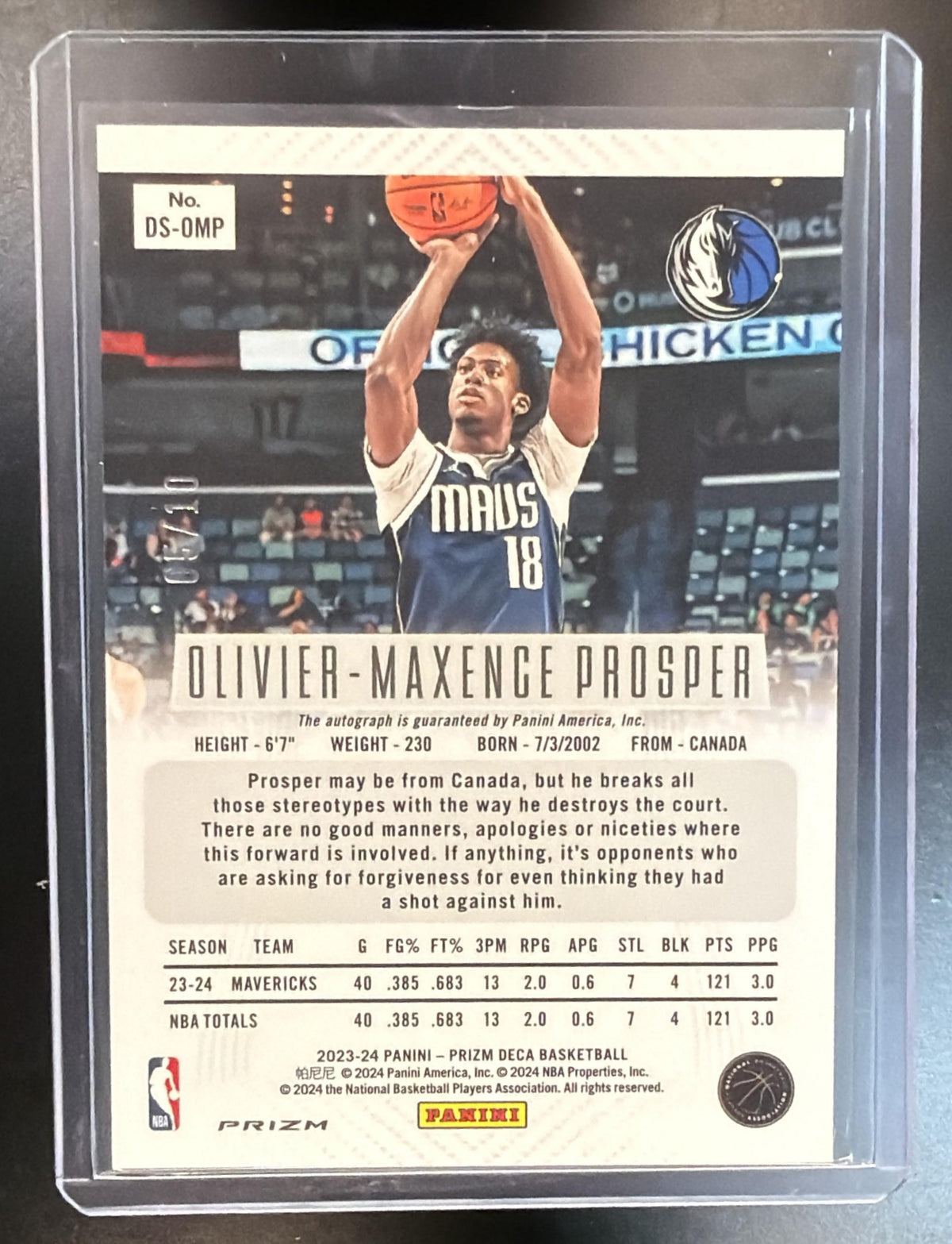 2023-24 Panini Prizm Deca NBA Olivier-Maxence Prosper #DS-OMP Gold Shimmer Auto 05/10 RC