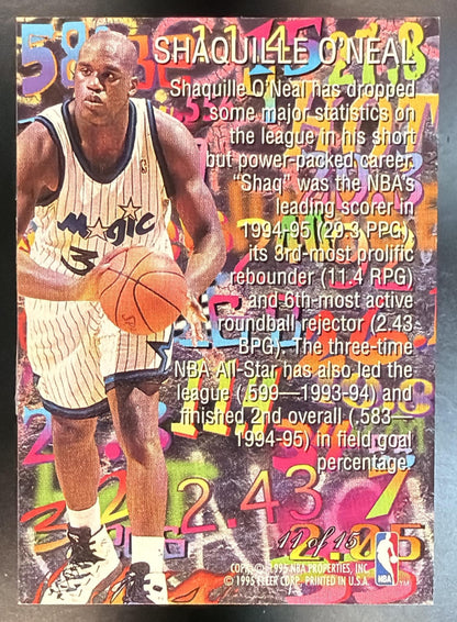 1995-96 Fleer Flair Shaquille O'Neal 11 of 15 Hot Numbers Insert