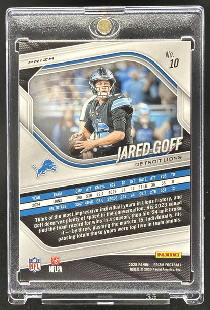 2025 Panini Prizm Jared Goff #10 Tiger Stripe SP