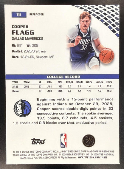 2026 Topps Pristine Basketball Cooper Flagg #111 Refractor RC
