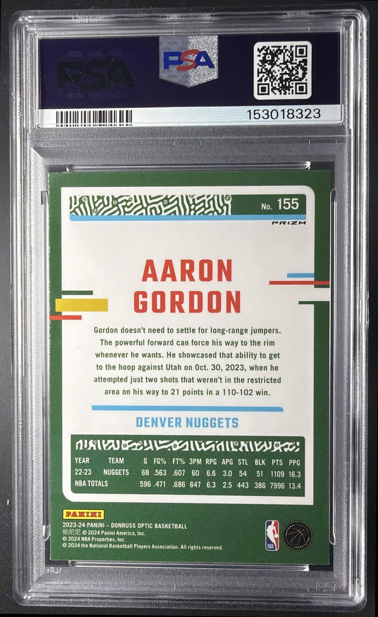 2023-24 Panini Donruss Optic Aaron Gordon #155 Jazz Prizm PSA 10