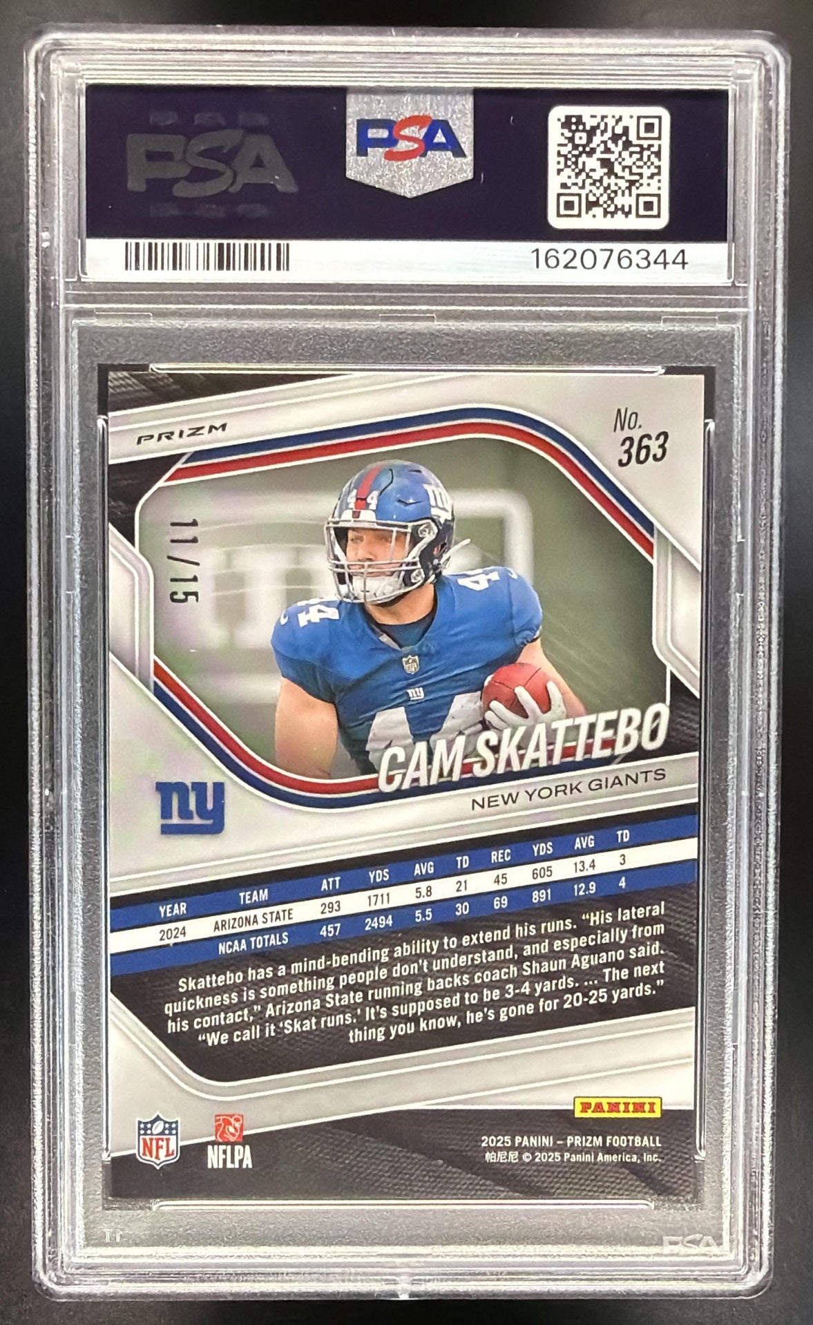 2025 Panini Prizm Cam Skattebo #363 Choice Cherry Blossom 11/15 RC PSA 10