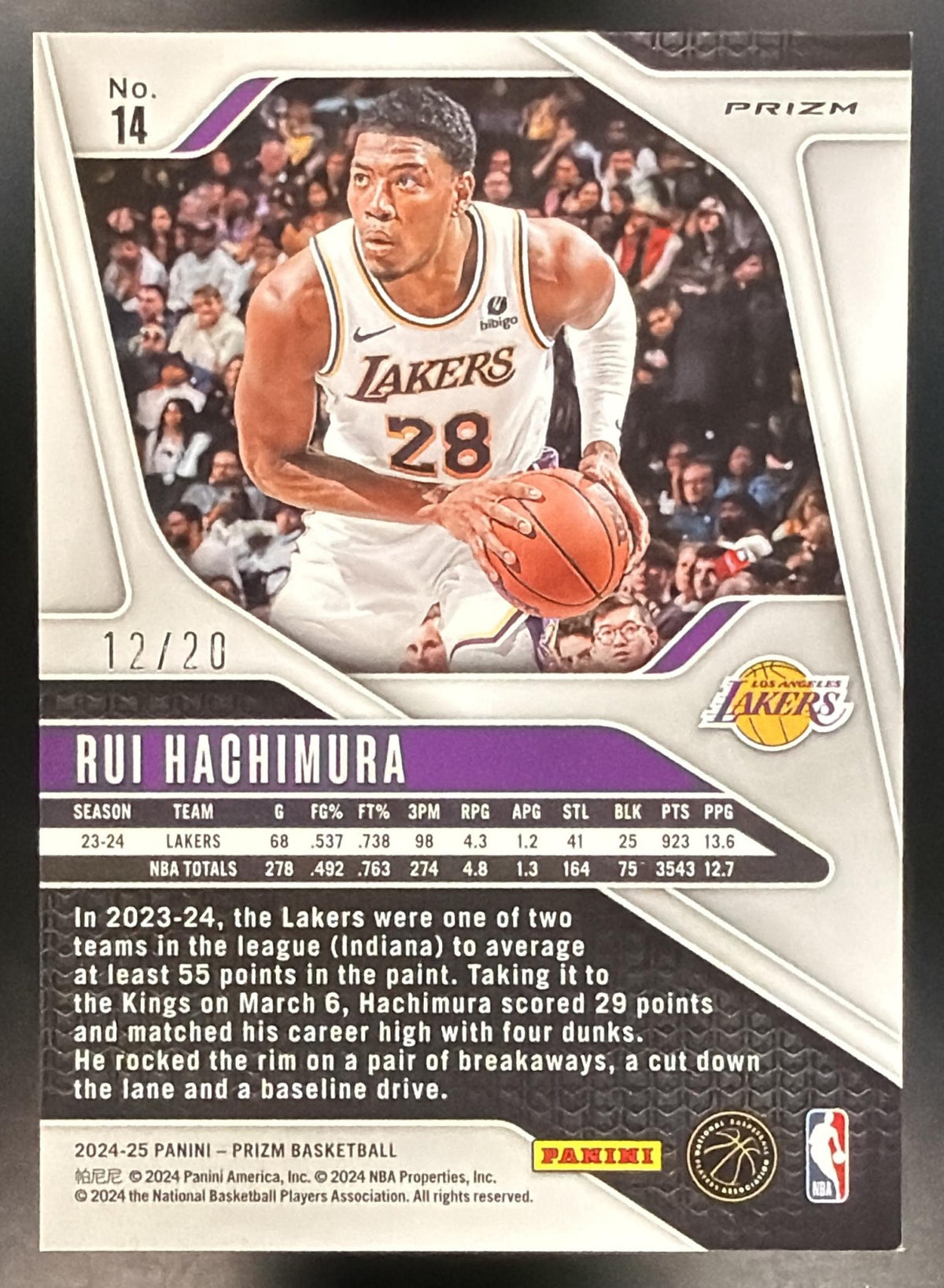 2024-25 Panini Prizm Rui Hachimura #14 Choice Cherry Blossom 12/20