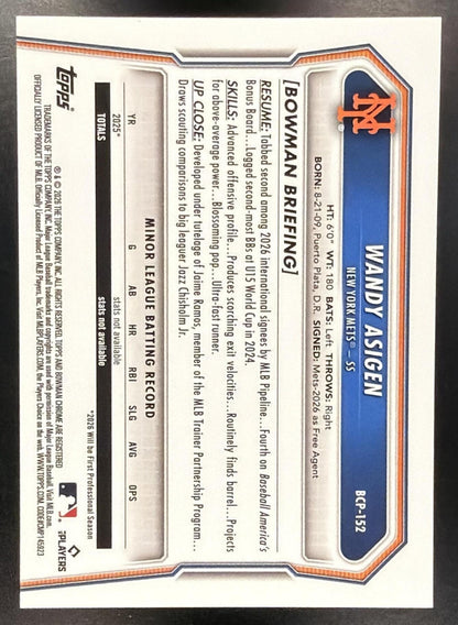 2026 Bowman Chrome Wandy Asigen #BCP-152 Orange Geometric Refractor /25 1st Prospect