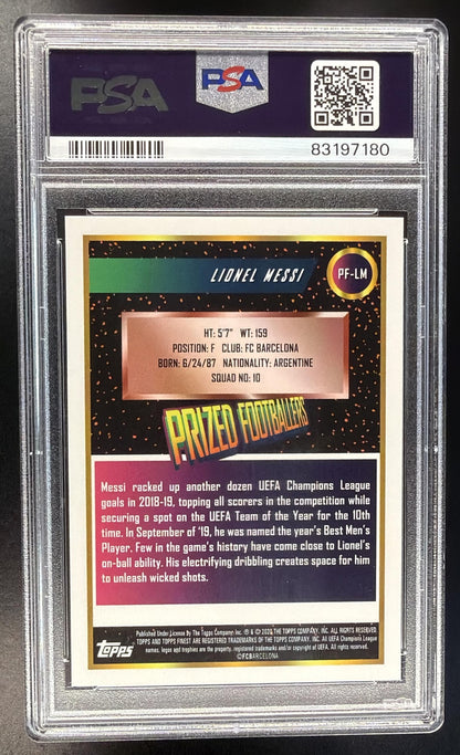 2019 Topps Finest UEFA Champions League Lionel Messi #PF-LM Prized Footballers PSA 10