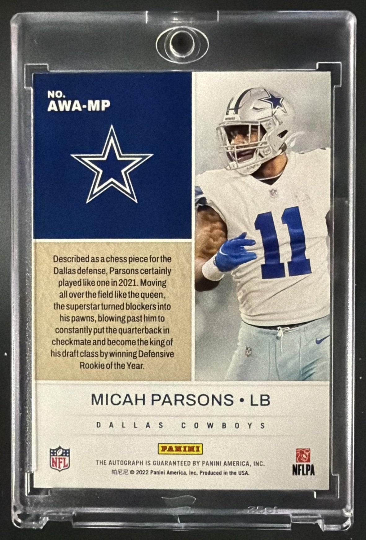 2022 Panini Impeccable Micah Parsons #AWA-MP Award Winners Auto