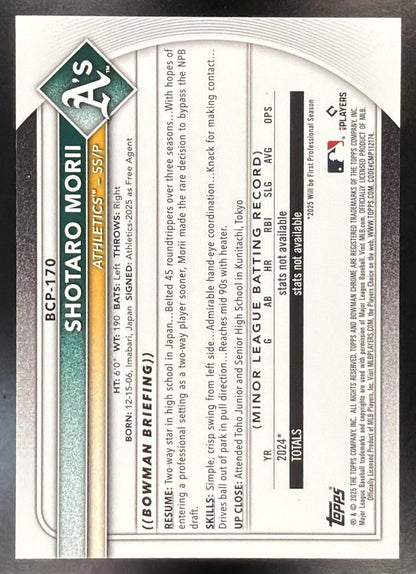 2025 Bowman Chrome Sapphire Shotaro Morii #BCP-170 Image Variation 1st Prospect