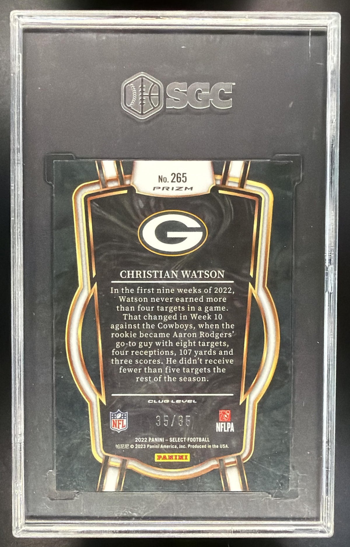 2022 Panini Select Christian Watson #265 White Prizm Club RC SGC 9.5