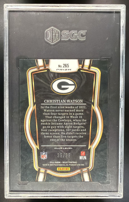 2022 Panini Select Christian Watson #265 White Prizm Club RC SGC 9.5