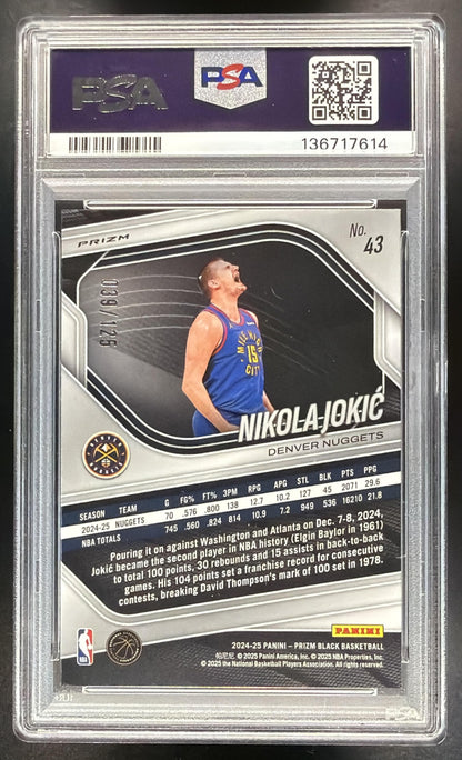 2024-25 Panini Prizm Black Nikola Jokic #43 Blue Ice Prizms 39/125 PSA 10