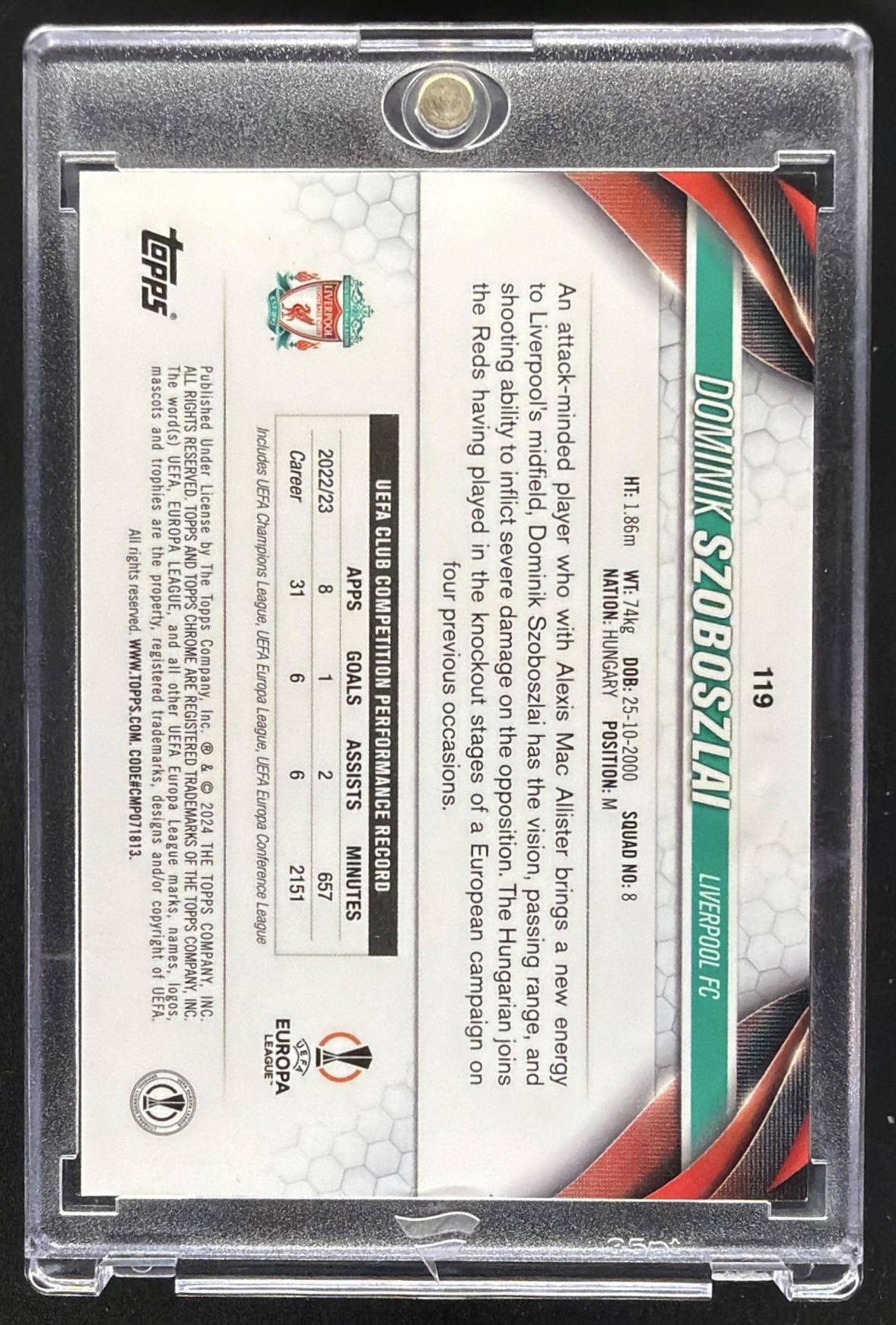 2023 Topps Chrome Sapphire UEFA Club Competitions Dominik Szoboszlai #119 Red /5