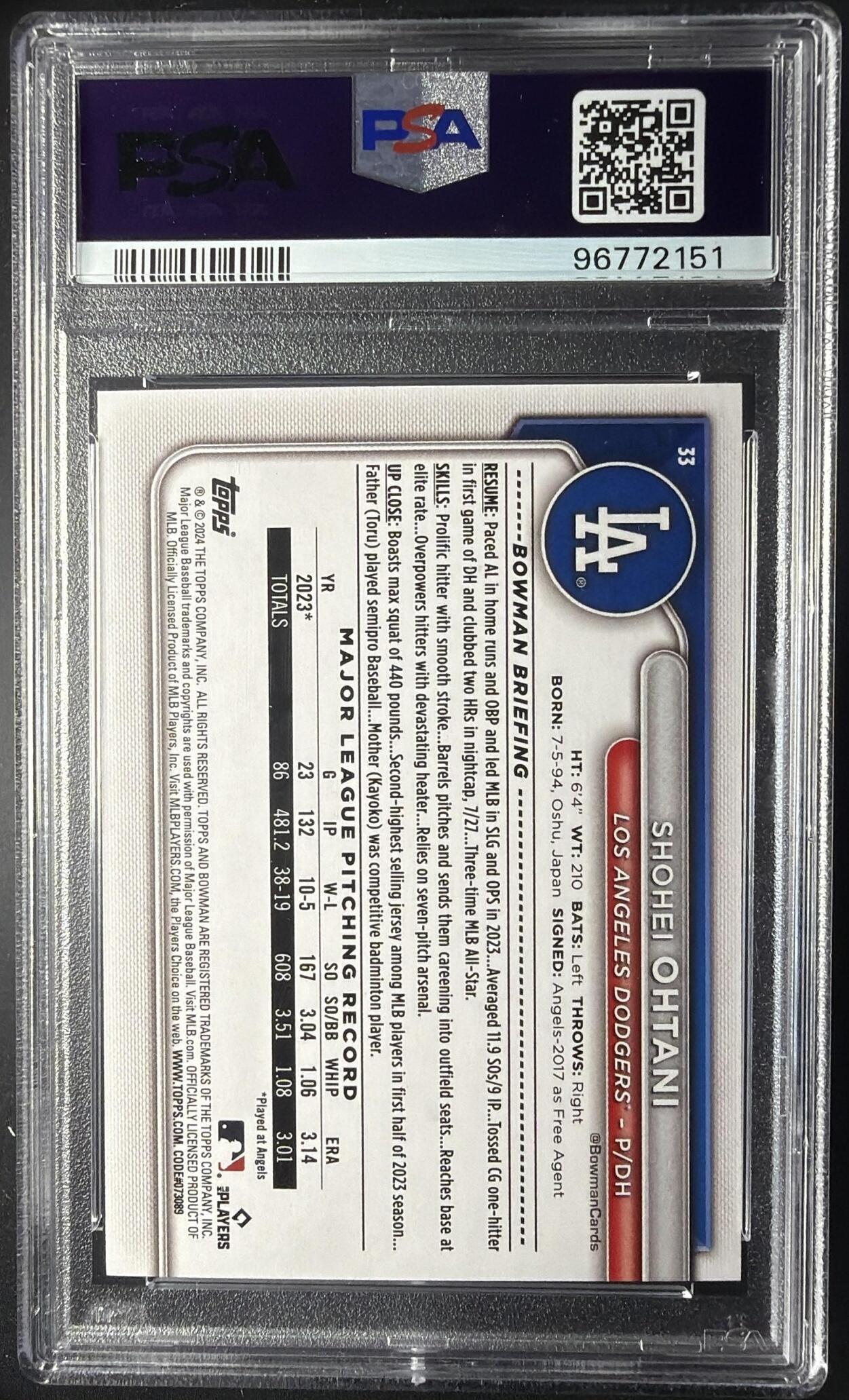 2024 Bowman Shohei Ohtani #33 PSA 10