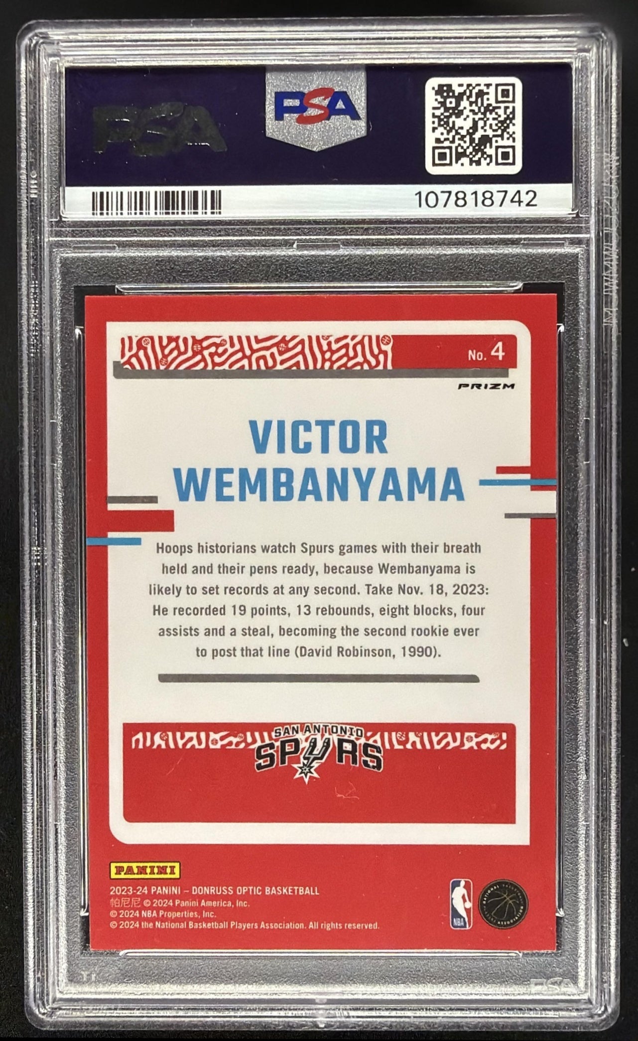 2023 Panini Donruss Optic Victor Wembanyama #4 The Rookies Holo RC PSA 10