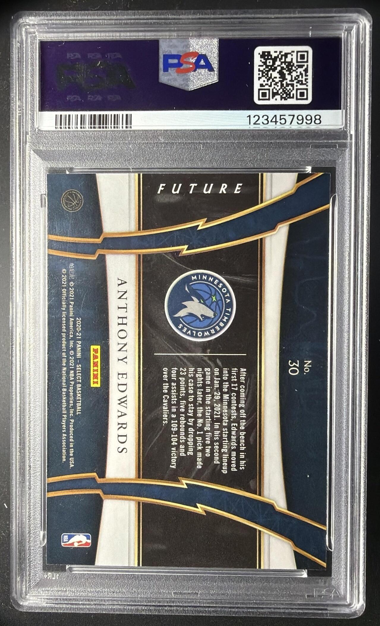 2020-21 Panini Select Anthony Edwards #30 Future RC PSA 10