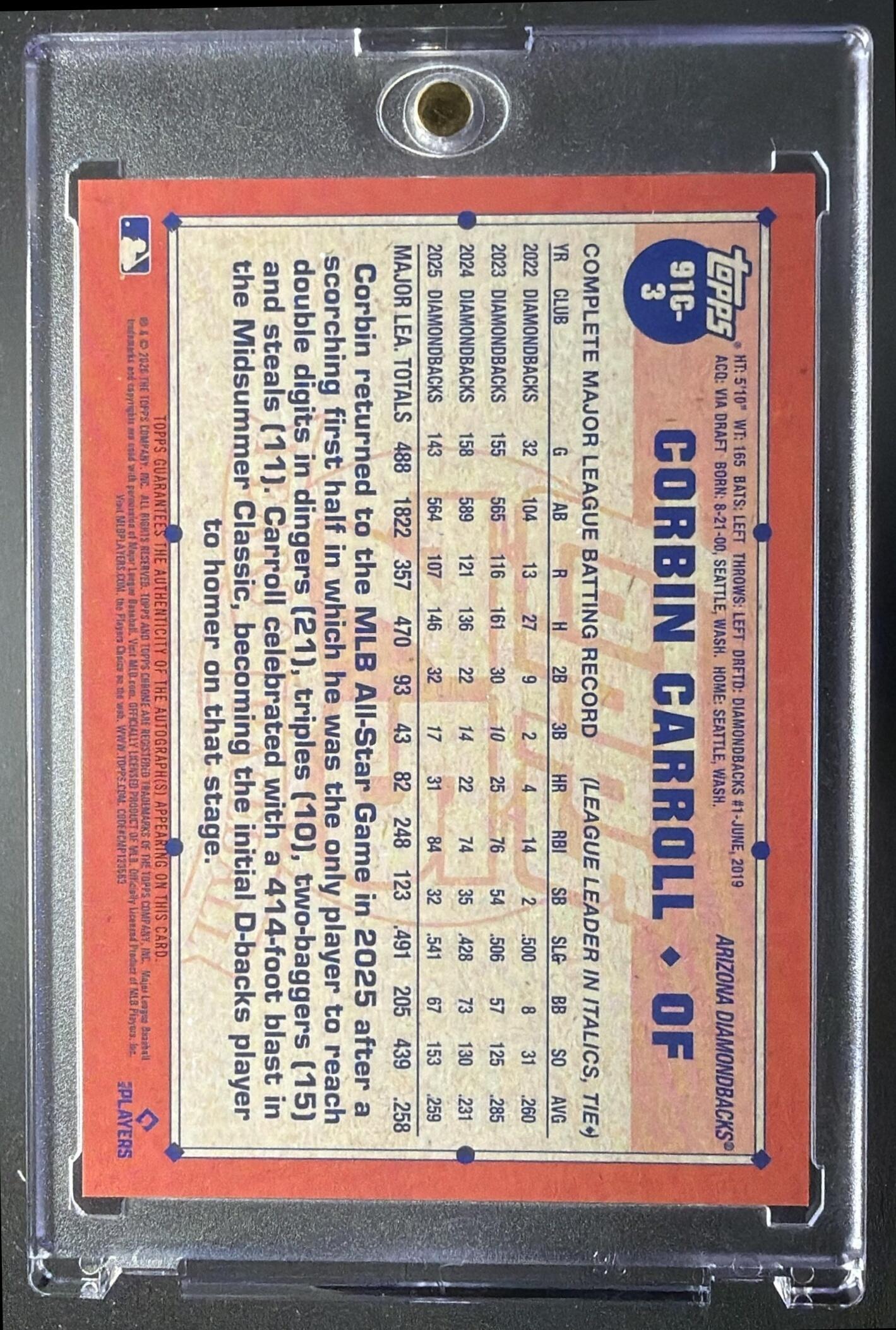 2026 Topps Series 1 Corbin Carroll #91C-3 1991 Chrome Auto Silver Pack Gold Mojo Refractor /50