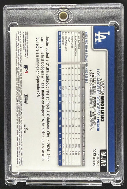 2025 Topps Chrome Justin Wrobleski #RA-JWR Rookie Auto Green Refractor 97/99 RC