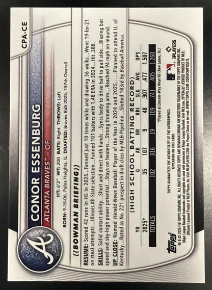 2025 Bowman Draft Conor Essenburg #CPA-CE Chrome Auto Aqua Lava Refractor 065/199 1st