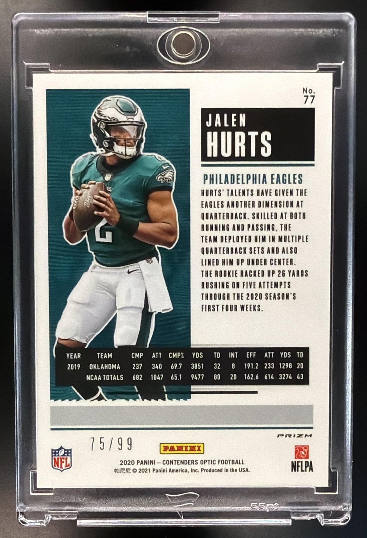 2020 Panini Contenders Optic Jalen Hurts #77 Blue Rookie /99