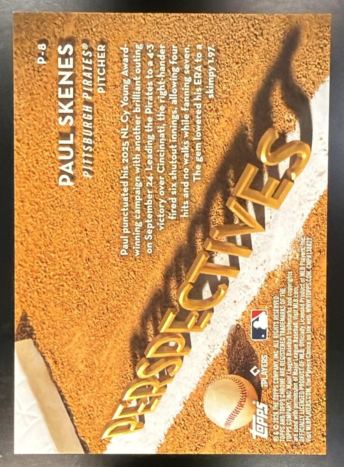 2026 Topps Chrome Paul Skenes #P-8 Perspectives Orange Refractor 16/25