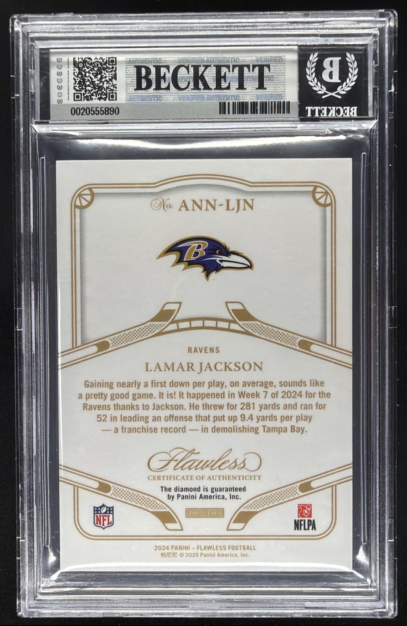 2024 Panini Flawless Lamar Jackson #ANN-LJN 10th Year Anniversary 1/5 BGS 8.5