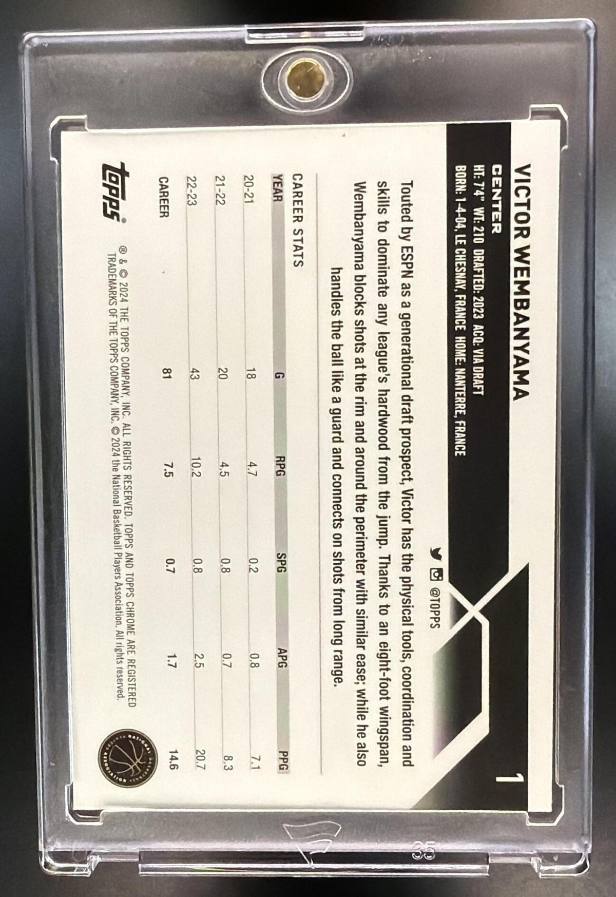 2023-24 Topps Chrome Victor Wembanyama #1 RC Negative Refractor