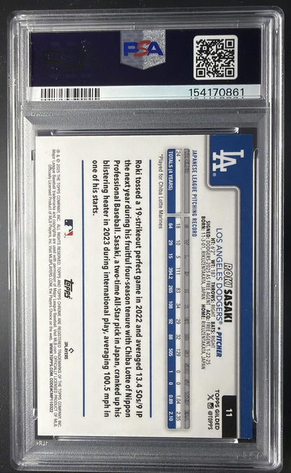 2025 Topps Gilded Collection Roki Sasaki #11 Chrome Gold Refractor /99 RC PSA 9