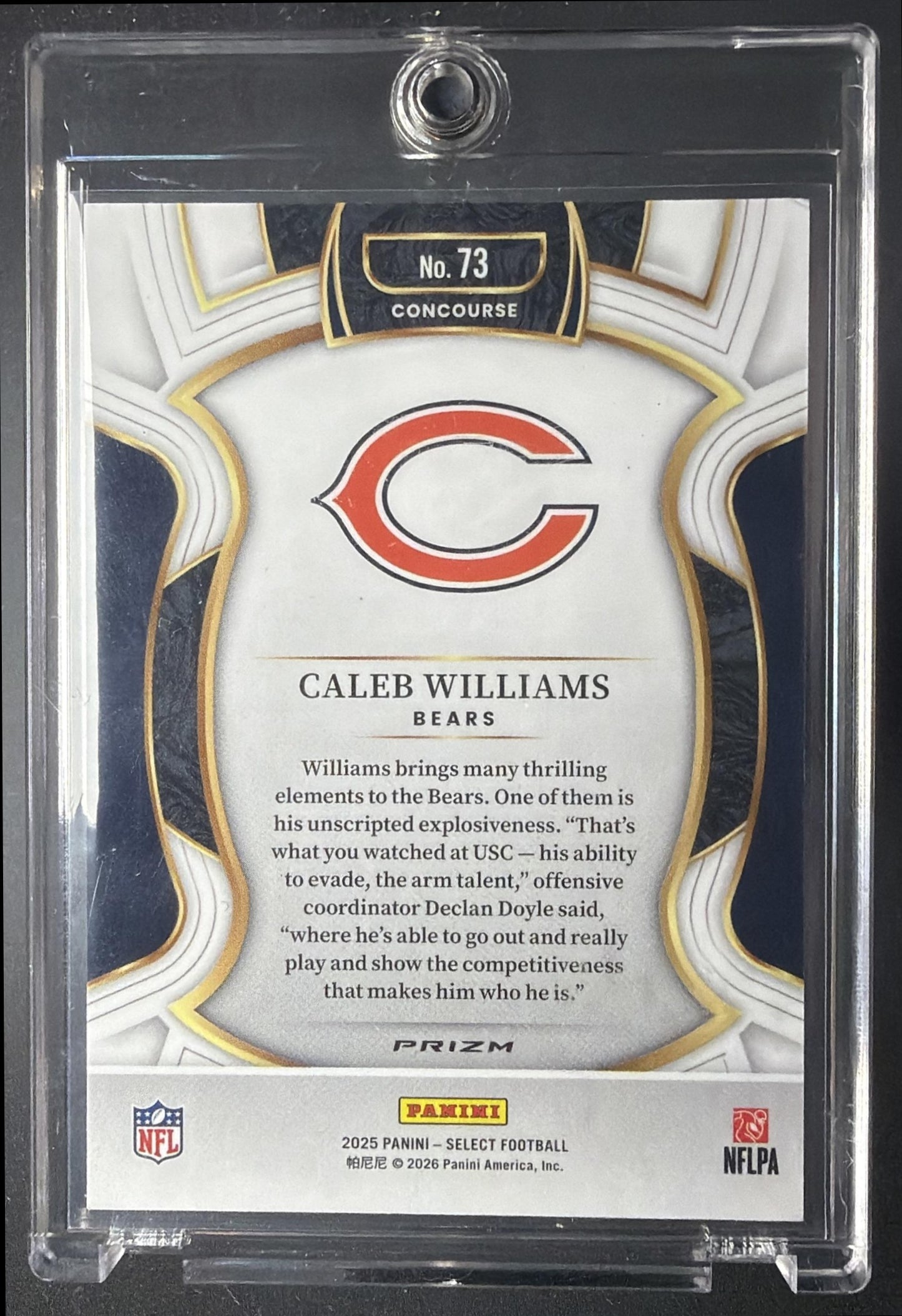 2025 Panini Select Caleb Williams #73 Concourse Zebra Prizm Shock