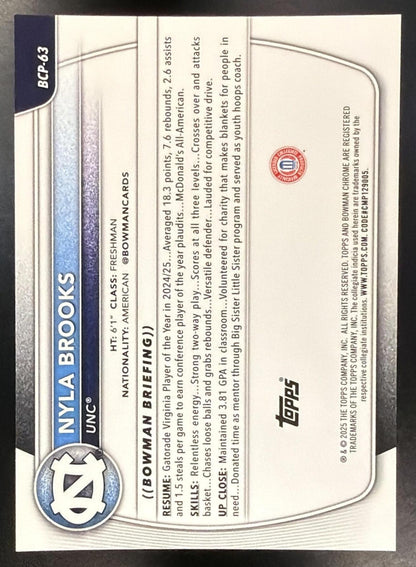 2025-26 Bowman Nyla Brooks #BCP-63 Chrome Black X-Fractor 5/10 1st Prospect