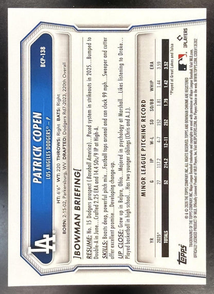2026 Bowman Patrick Copen #BCP-138 Chrome Orange Geometric Refractor 23/25 1st Prospect