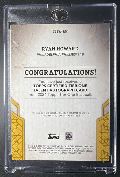 2024 Topps Tier One Ryan Howard #T1TA-RH Talent Auto Blue Foil 74/75