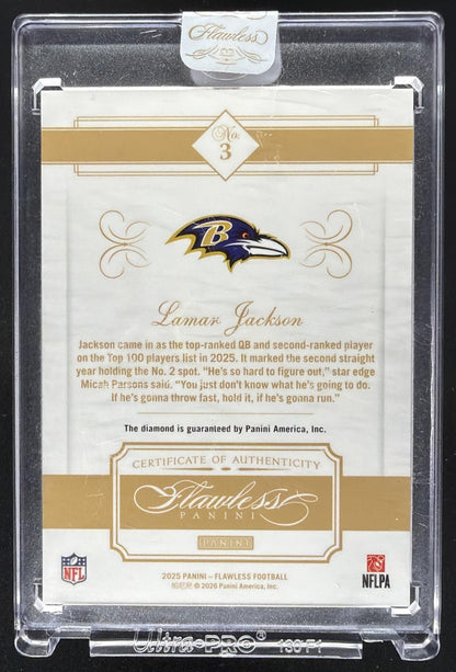 2025 Panini Flawless Lamar Jackson #3 Diamond 14/15