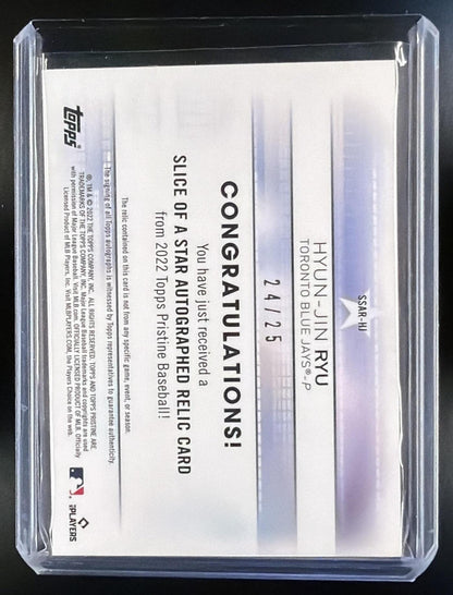 2022 Topps Pristine Baseball Hyun-Jin Ryu #SSAR-HJ Orange Patch Auto 24/25 Blue Jays