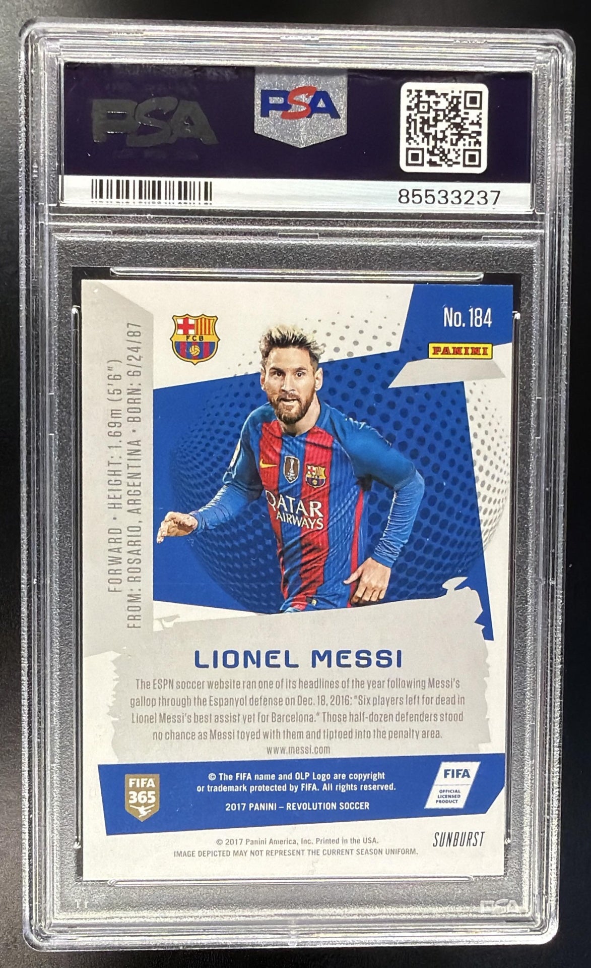 2017 Panini Revolution Lionel Messi #184 Sunburst PSA 10