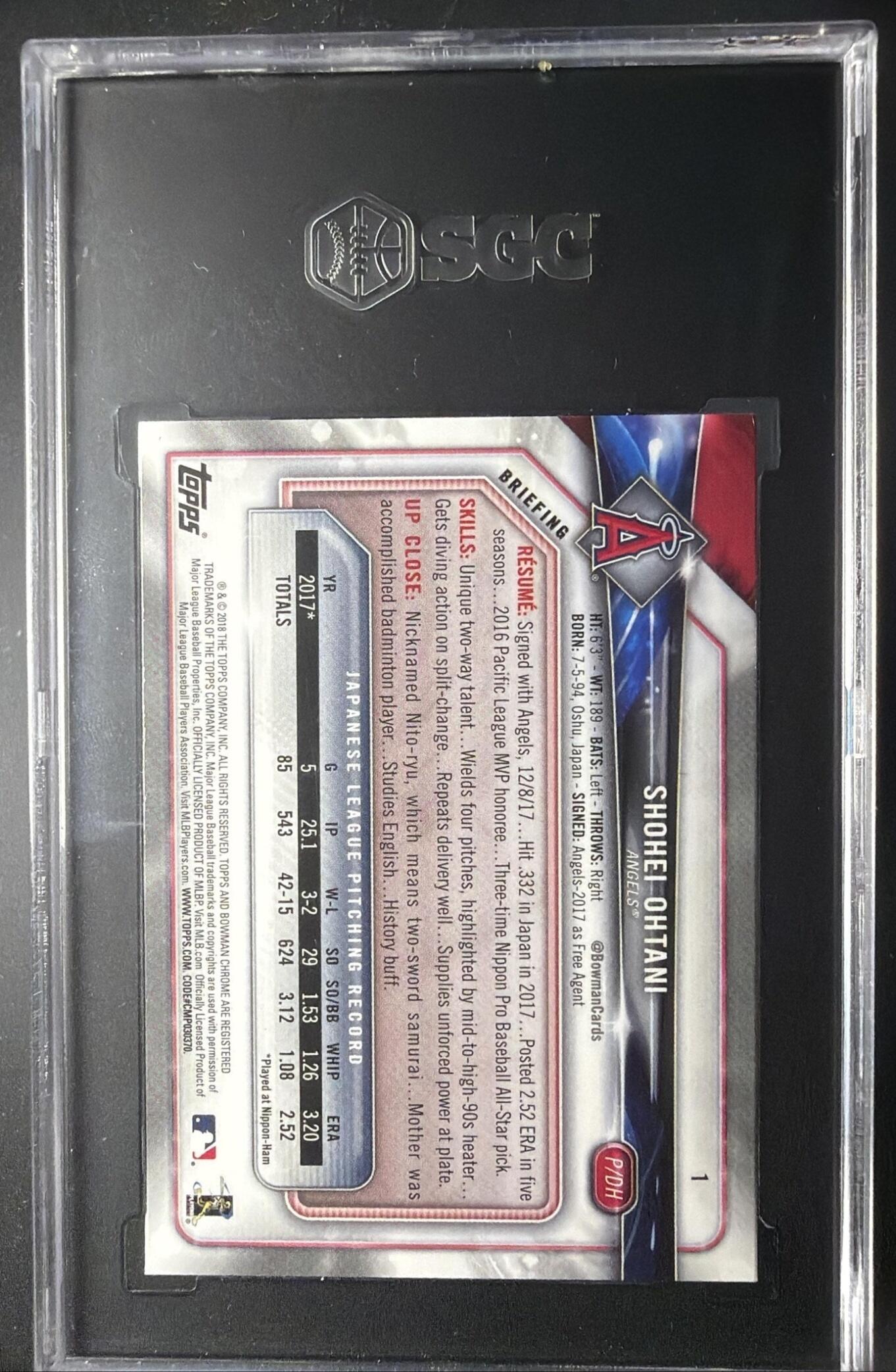 2018 Bowman Chrome Shohei Ohtani #1 RC SGC 10