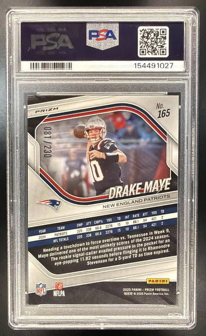 2025 Panini Prizm Drake Maye #165 Blue Wave 81/230 PSA 9