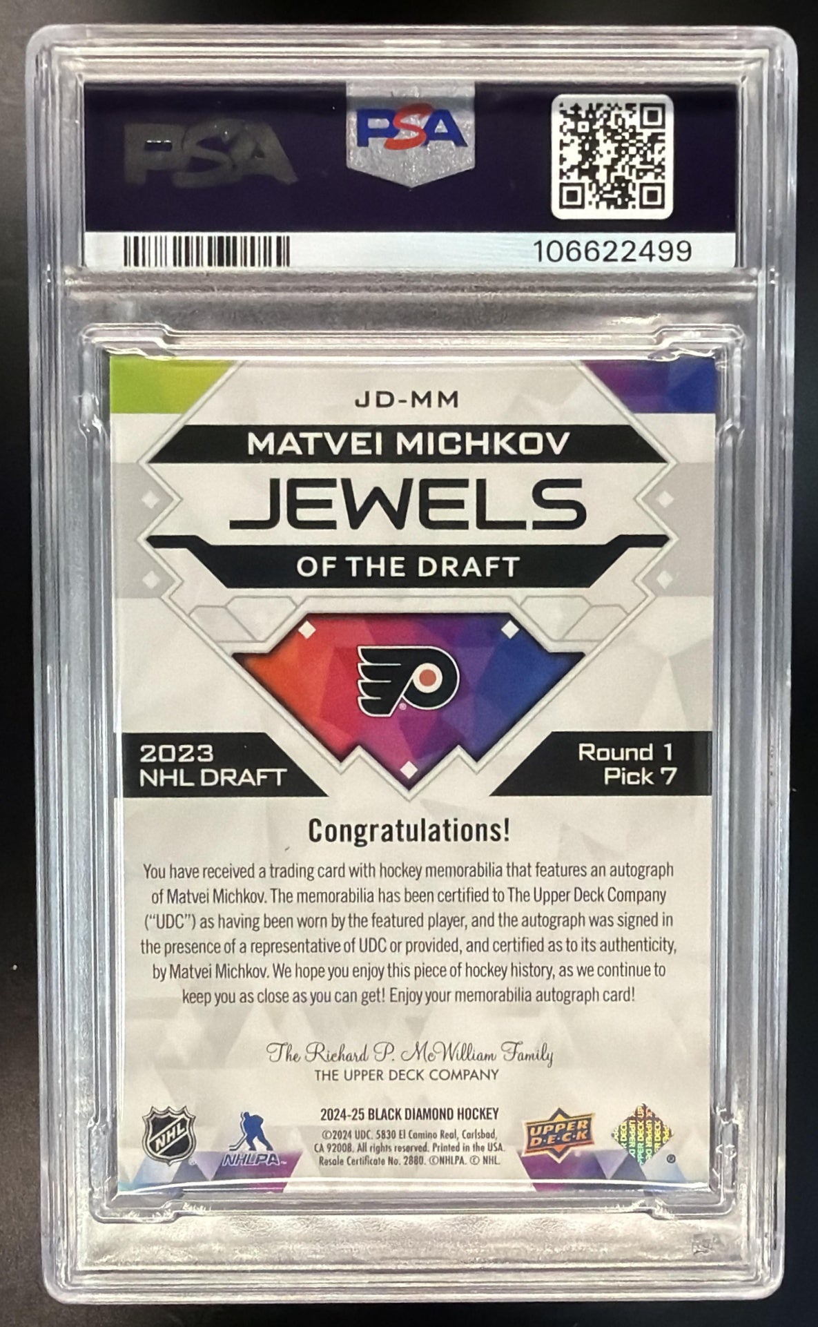2024 Upper Deck Black Diamond Matvei Michkov #JD-MM Auto /49