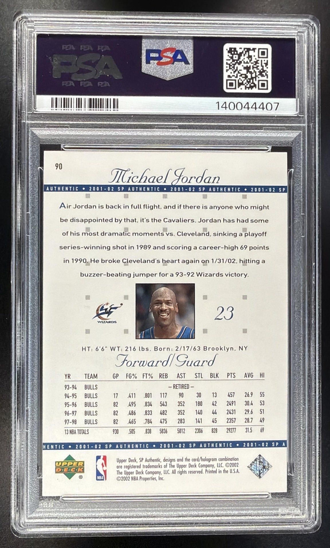 2001-02 SP Authentic Michael Jordan #90 PSA 9
