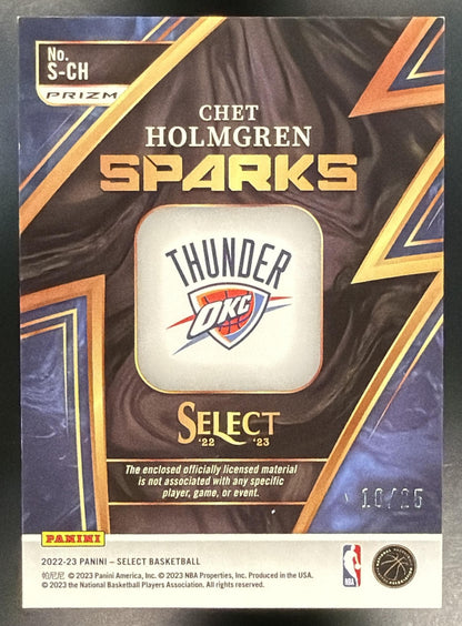 2022-23 Panini Select Chet Holmgren #S-CH Sparks Tie Dye Prizms 10/25 RC