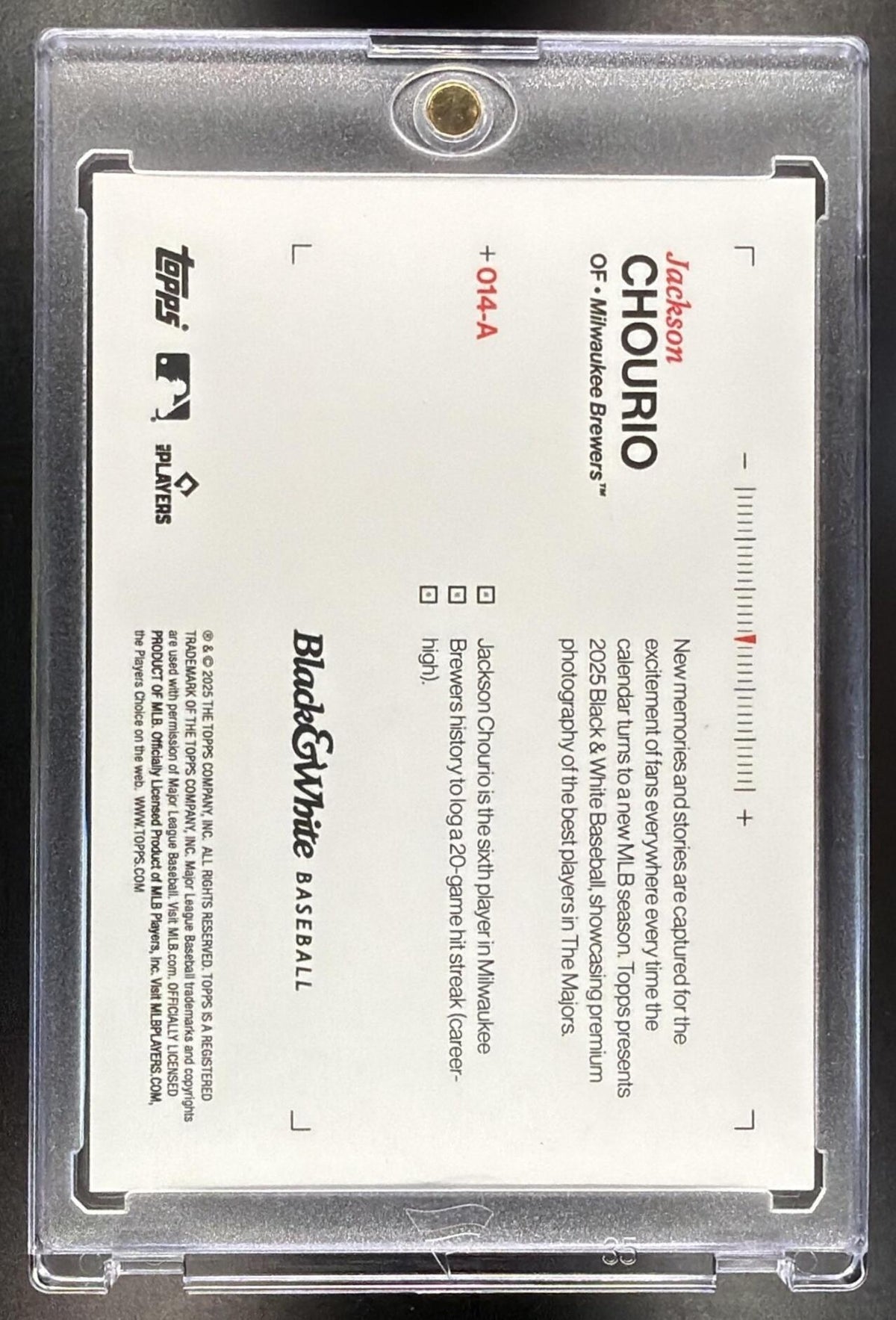 2025 Topps Black and White Jackson Chourio #014-A Auto Purple 11/25