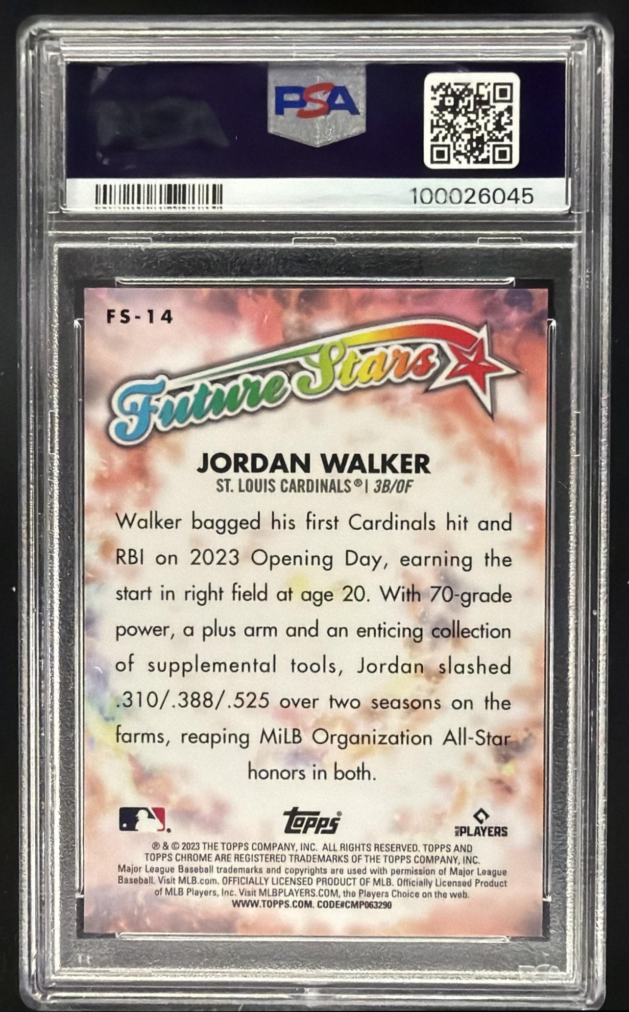 2023 Topps Chrome Logofractor Jordan Walker #FS-14 Future Stars Orange /25 RC PSA 10