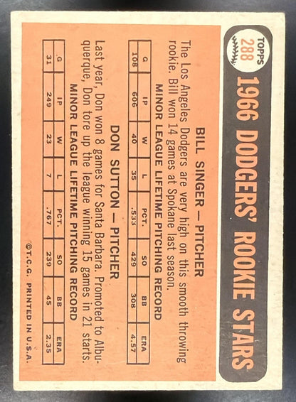 1966 Topps Dodgers Rookie Stars Bill Singer Don Sutton #288 RC