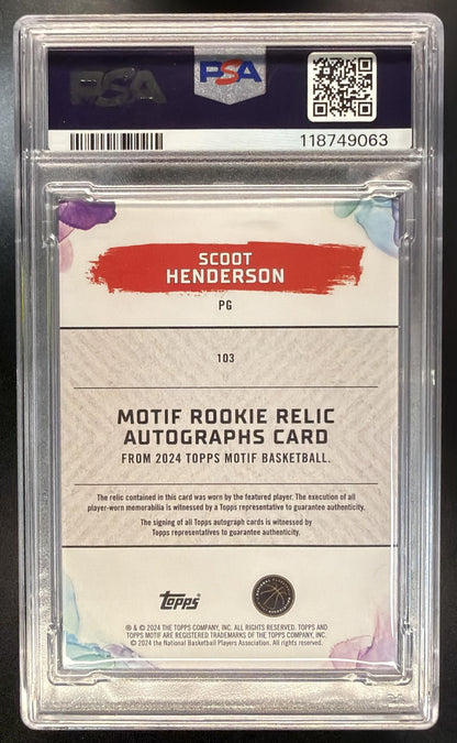 2023 Topps Motif Scoot Henderson #103 Rookie Triple Relic Auto Ultramarine Blue 21/35 RC PSA 9