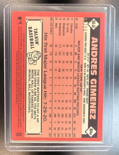 2021 Topps Chrome 35th Anniversary Andres Gimenez #86A-AG Auto 02/50 RC Mets