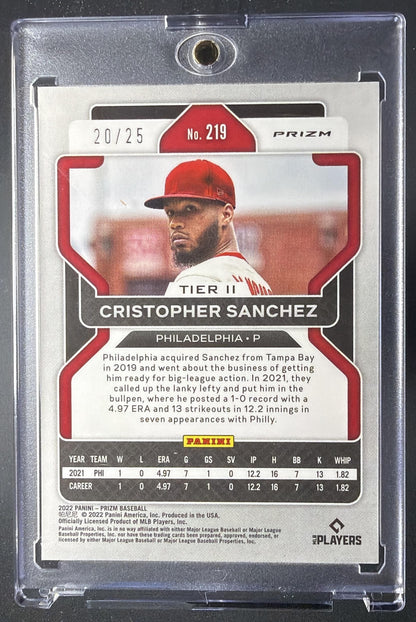 2022 Panini Prizm Cristopher Sanchez #219 Cracked Ice 20/25 RC