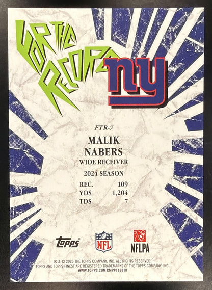 2025 Topps Finest Football Malik Nabers #FTR-7 For The Record SSP
