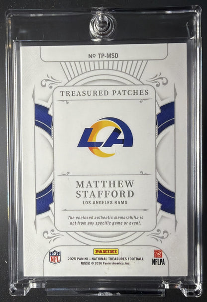 2025 Panini National Treasures Matthew Stafford #TP-MSD Treasured Patch Holo Silver /25