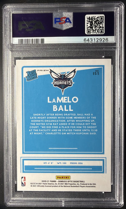 2020 Panini Donruss Optic LaMelo Ball #153 Blue Velocity Prizm RC Rated Rookie PSA 10