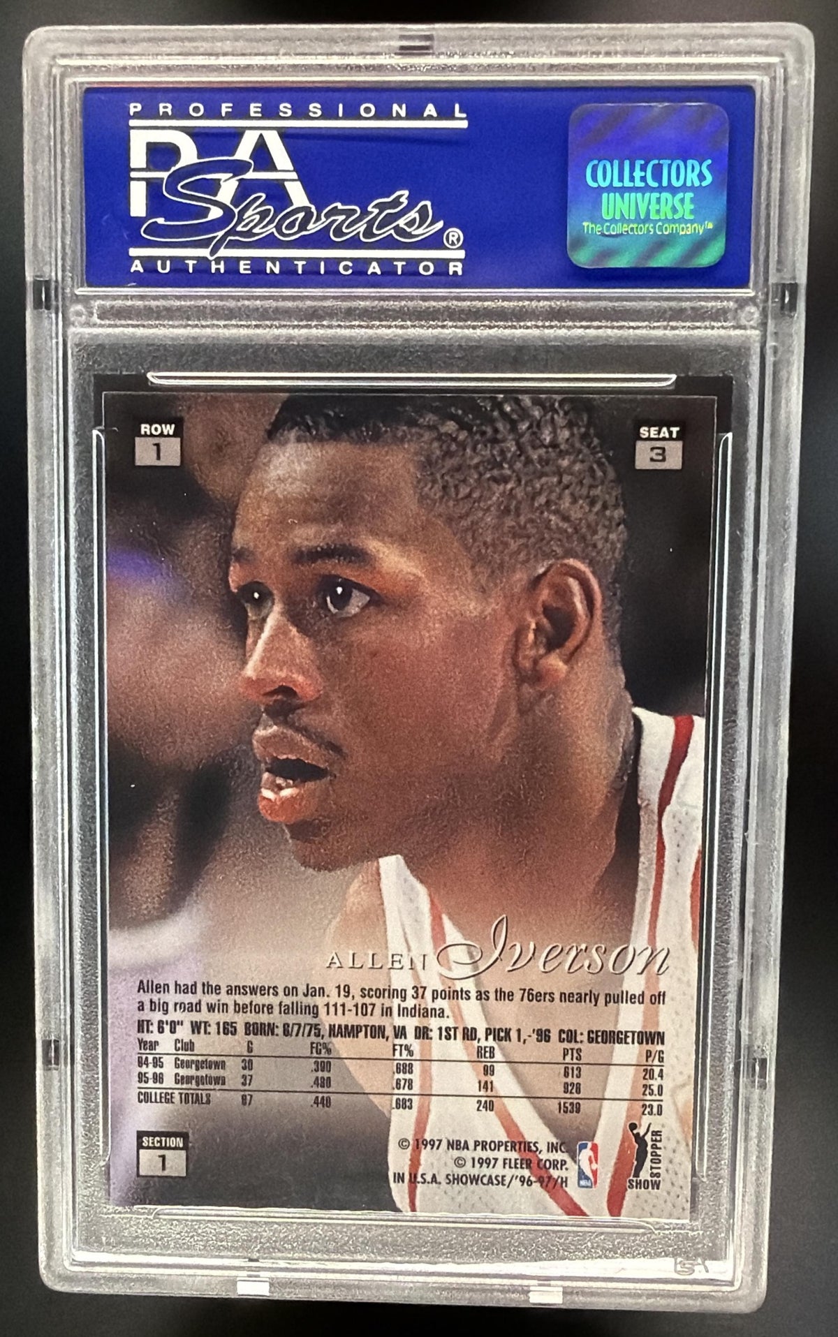1996-97 Fleer Flair Showcase Allen Iverson #3 Row 1 Grace RC PSA 8